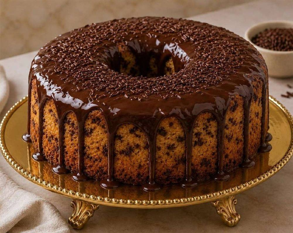 Bolo formigueiro com cobertura de chocolate e granulado