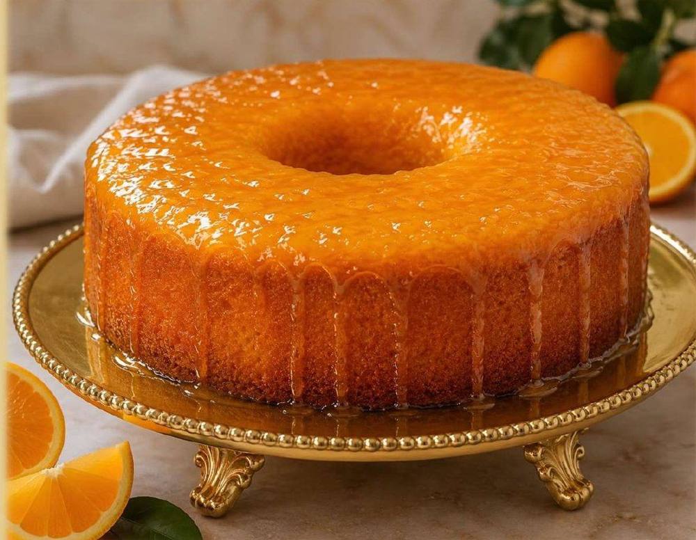 Bolo de laranja com calda